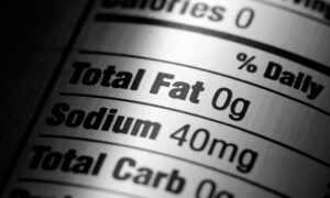 A close-up photo of a food label focusing on the sodium content.
